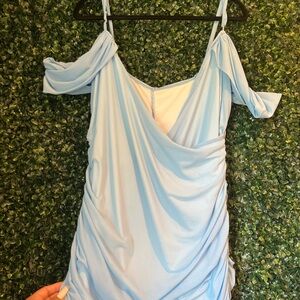 Blue off shoulder dress